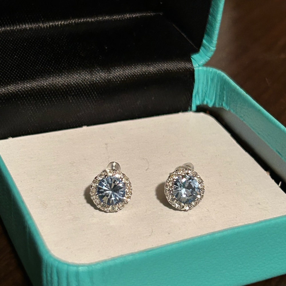 Blue and sterling silver studded earrings